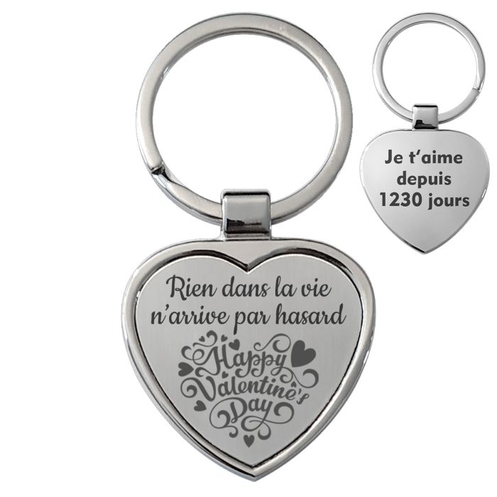Porte clés couple gravé personnalisable - coeur à partager en 2