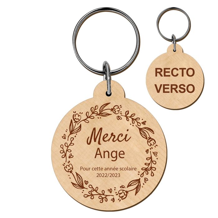 porte-cles-grave-bois-rond-40mm - merci