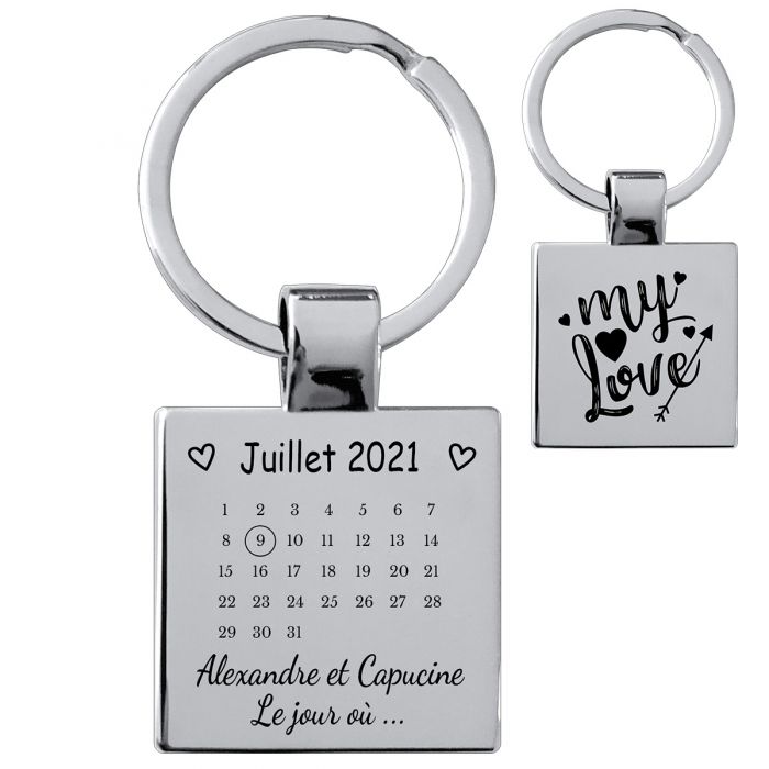 Porte clé calendrier date personnalisé en métal acier inoxydable