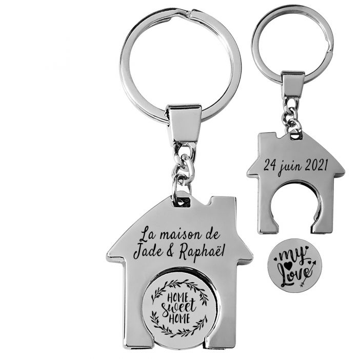 Porte-clés gravé maison jeton de caddie