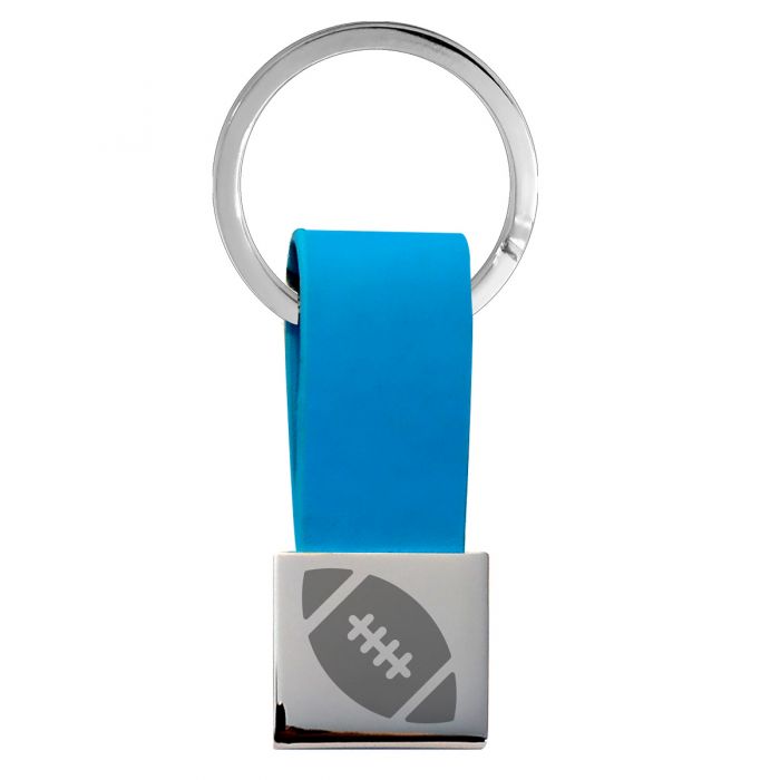 Porte-clés gravé Simili cuir et métal carré bleu