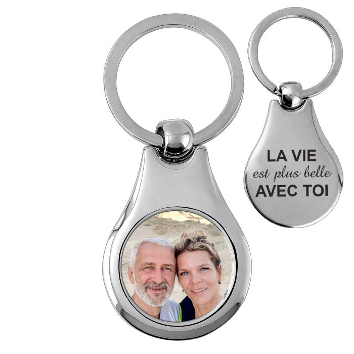 Porte-clés métal photo médaillon couple