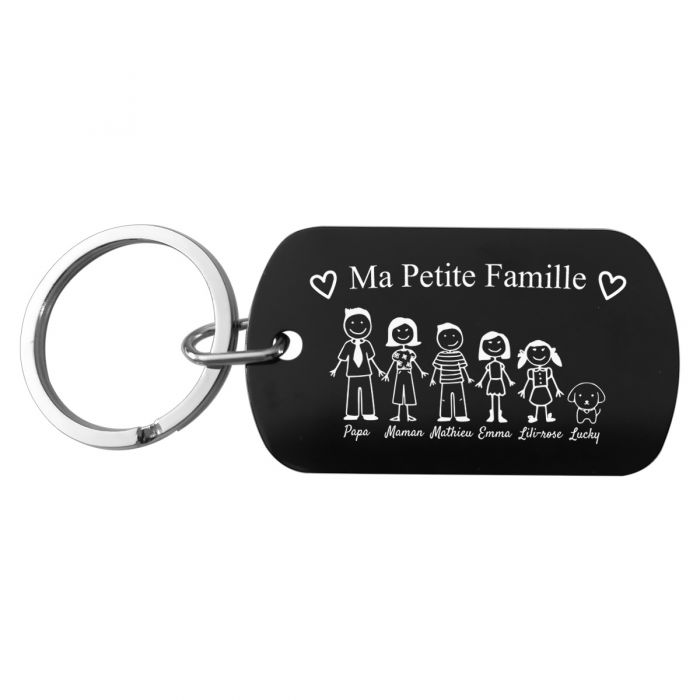 Porte-clés noir gravé ma petite famille