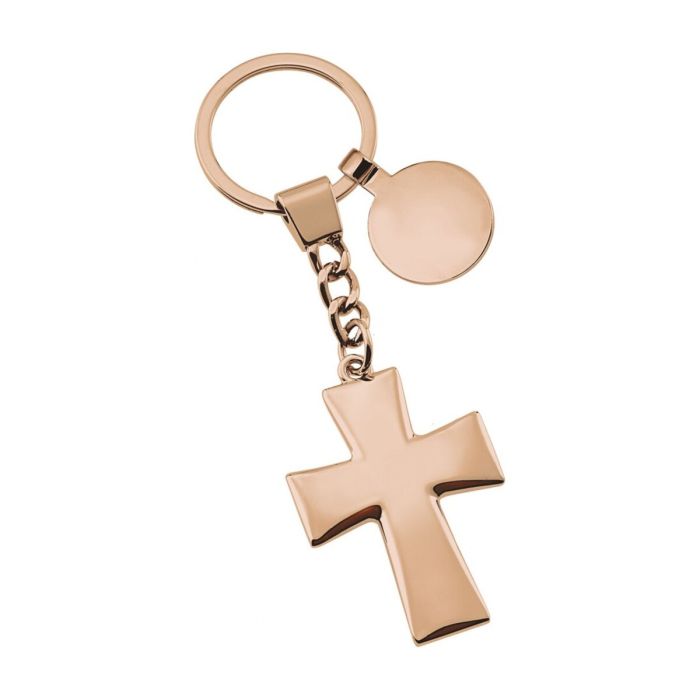 Porte-clé croix or rose avec jeton de caddie