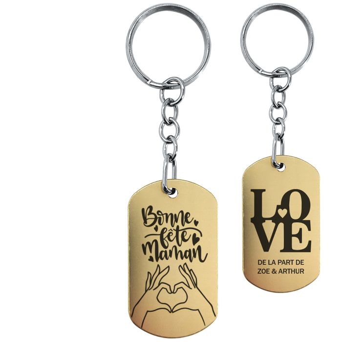 Porte-clés gravé plaque militaire or
