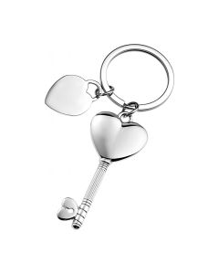 Porte-clé clé de cœur en métal brillant