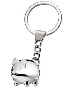 Porte-clés cochon métal brillant gris