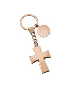 Porte-clé croix or rose avec jeton de caddie
