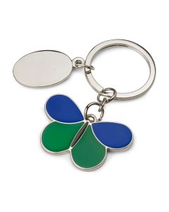 Porte-clé papillon émaillé bleu et vert