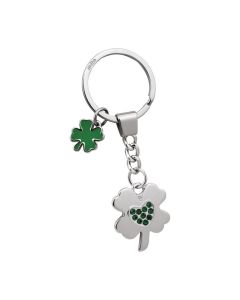Porte-clé trèfle à 4 feuilles vert et strass