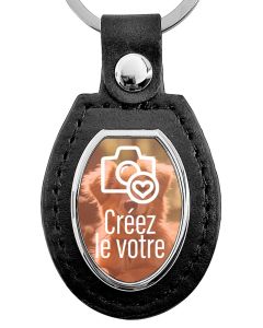 porte clés cuir métal photo ovale