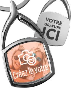 porte-clés en métal photo carré arrondi