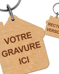 Porte clés bois gravé maison