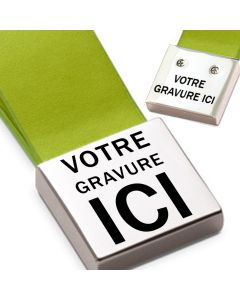 Porte-clés gravé Simili cuir et métal carré vert