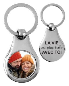 Porte-clés métal photo médaillon rond