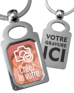 porte clés métal photo rectangle octogone