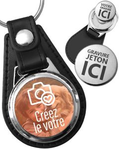 Porte-clé Personnalisé Metal et Cuir Jeton