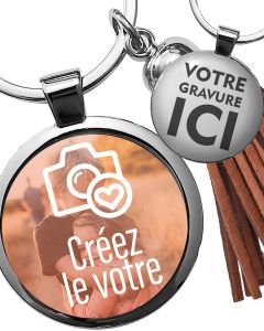 Porte-clés photo bijou pompon marron