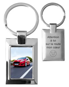 Porte-clés photo cadre rectangle métal