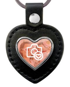 porte clés photo coeur cuir et métal