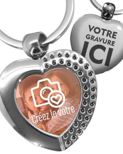 porte clés photo coeur effet diamants