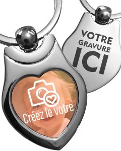 porte clés photo coeur métal