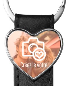 porte clés photo cuir et coeur métal