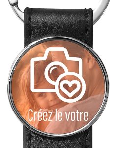 porte clés photo cuir et rond métal