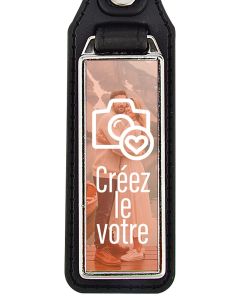 Porte clés photo métal et cuir 50x18mm