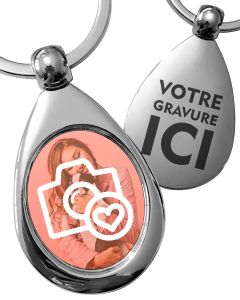 porte clés photo metal goutte ovale