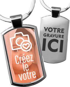 Porte-clés photo métal rectangle arrondi