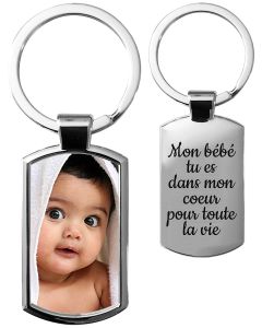 Porte-clés photo métal rectangle arrondi