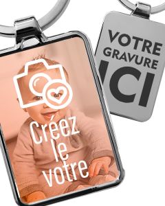 Porte-clés rectangulaire personnalisé photo et gravure