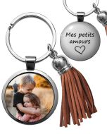 Porte-clés photo bijou pompon marron