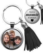 Porte-clés photo bijou pompon fête des mamies