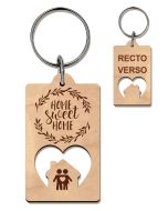 Porte clés maison coeur gravé bois 