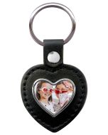 porte clés photo coeur cuir et métal