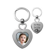 Porte-clés photo double cœur métal