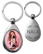 porte clés photo métal goutte ovale