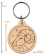 porte-cle bois grave zodiaque - dimensions
