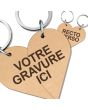 Porte clés cœur bois gravé duo - zoom