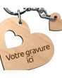porte cles coeur bois grave médaillon - zoom