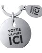 Porte-clés gravé rond plaqué argent avec médaillon - on