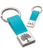 Porte-clés gravé Simili cuir et métal carré bleu