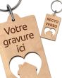 Porte clés maison coeur gravé bois 