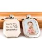 porte-clés métal-photo cadre octogone cadeau marraine