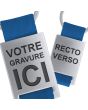 Porte clés métal tissu gravé double face bleu - recto-verso