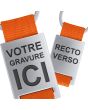 Porte clés métal tissu gravé double face orange recto verso