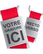 Porte clés métal tissu gravé double face rouge - recto verso
