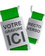 Porte clés métal tissu gravé double face vert - recto verso